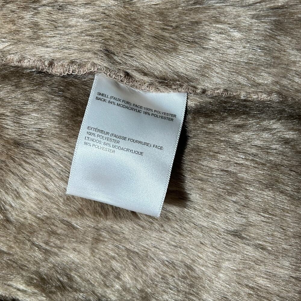 Boston Proper Faux Suede Faux Fur Coat Women’s M Tan Waterfall Jacket Stylish - Picture 5 of 5